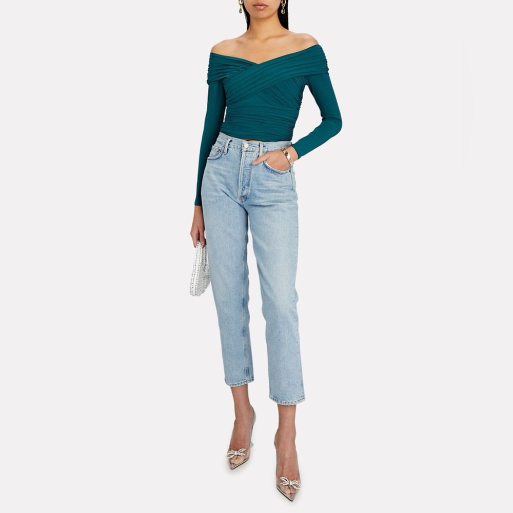 Self-Portrait Off-The-Shoulder Crossover Top Teal size 0 XS MSRP $275